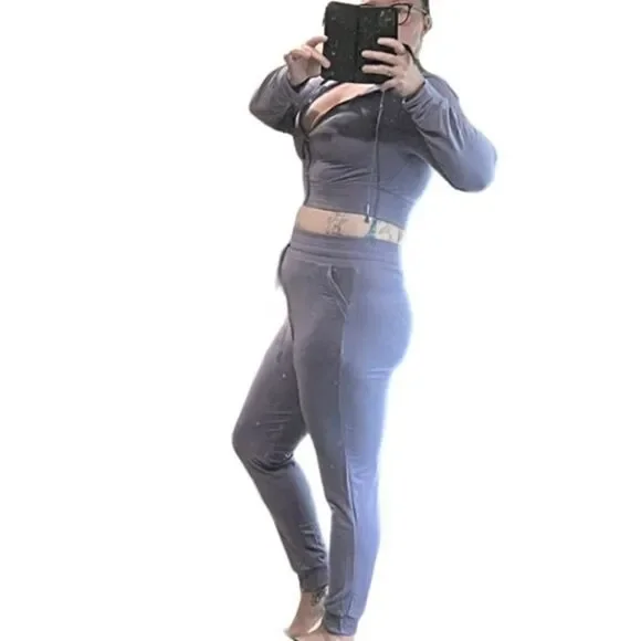 118. Boutique Ash Purple Zip Hoodie Jogger With Pockets Set - Picture 5 of 5